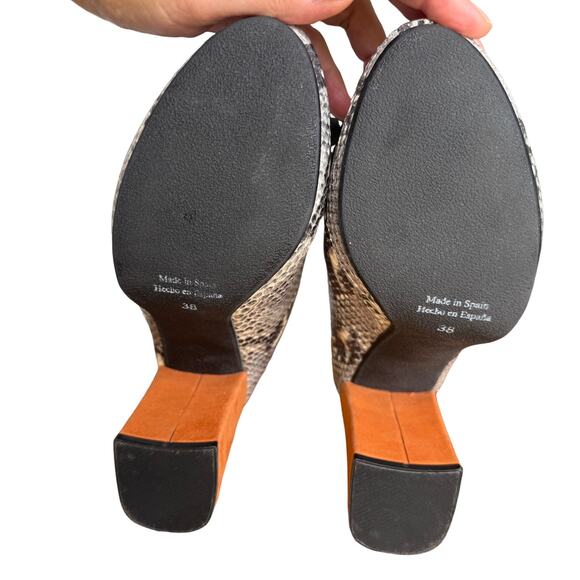 Shellys Snake Print Leather Clogs US 7.5 Chunky Block Heel Mob Wife 70s Vibe SEE - Picture 8 of 14